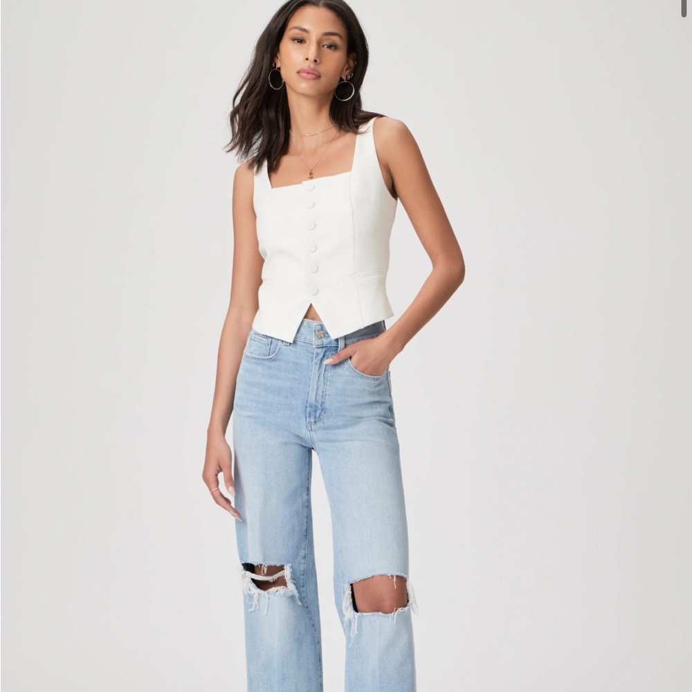 PAIGE Blue Straight Leg Distressed Jeans